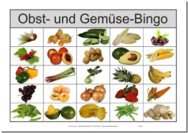 25 Felder Bilder-Bingo Obst und Gemüse